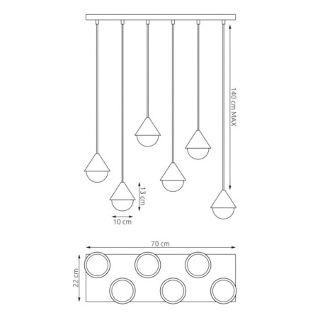 Lámpara colgante Peka Negro+Moca (6 luces)