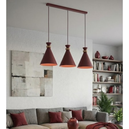 Lámpara colgante Due Burdeos (3 luces)