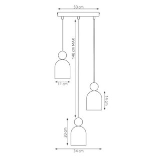 Lámpara colgante Ros II Burdeos (3 luces)