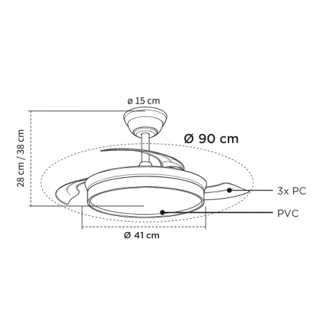 Ventilador LED aspas retráctiles Paneco Mini CCT Dim (39W)