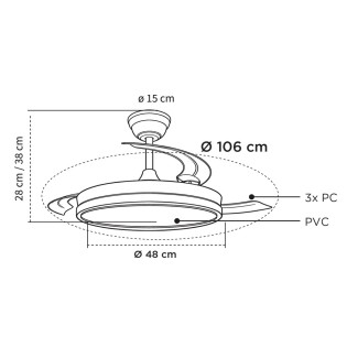 Ventilador LED con aspas retráctiles Verno Eco CCT Dim (48W)
