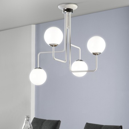 Plafón de techo Moteo Blanco-Cromo (4 luces)