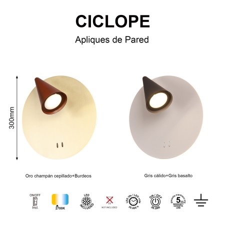 Aplique de pared LED Ciclope (18W+GU10)