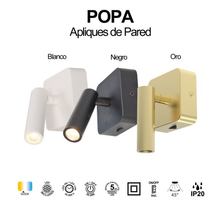 Aplique de pared con lector LED Popa (3W)