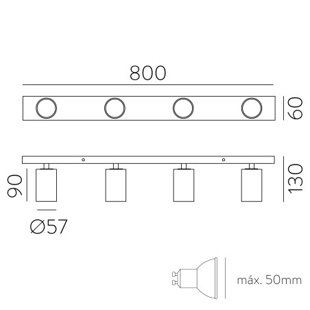 Regleta de techo Gina (4 Luces)