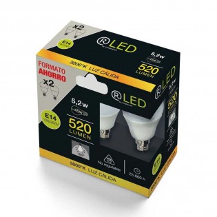 Pack 2 bombillas LED E14 (5.2W)
