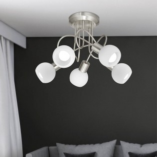 Plafón Opal en tono níquel satinado  (5 luces)