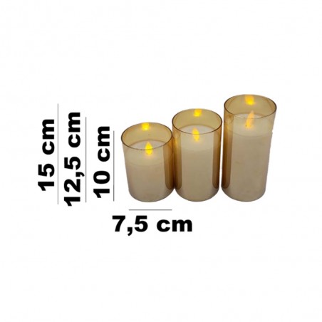 Pack 3 Velas con luz Decorativas (Doradas)