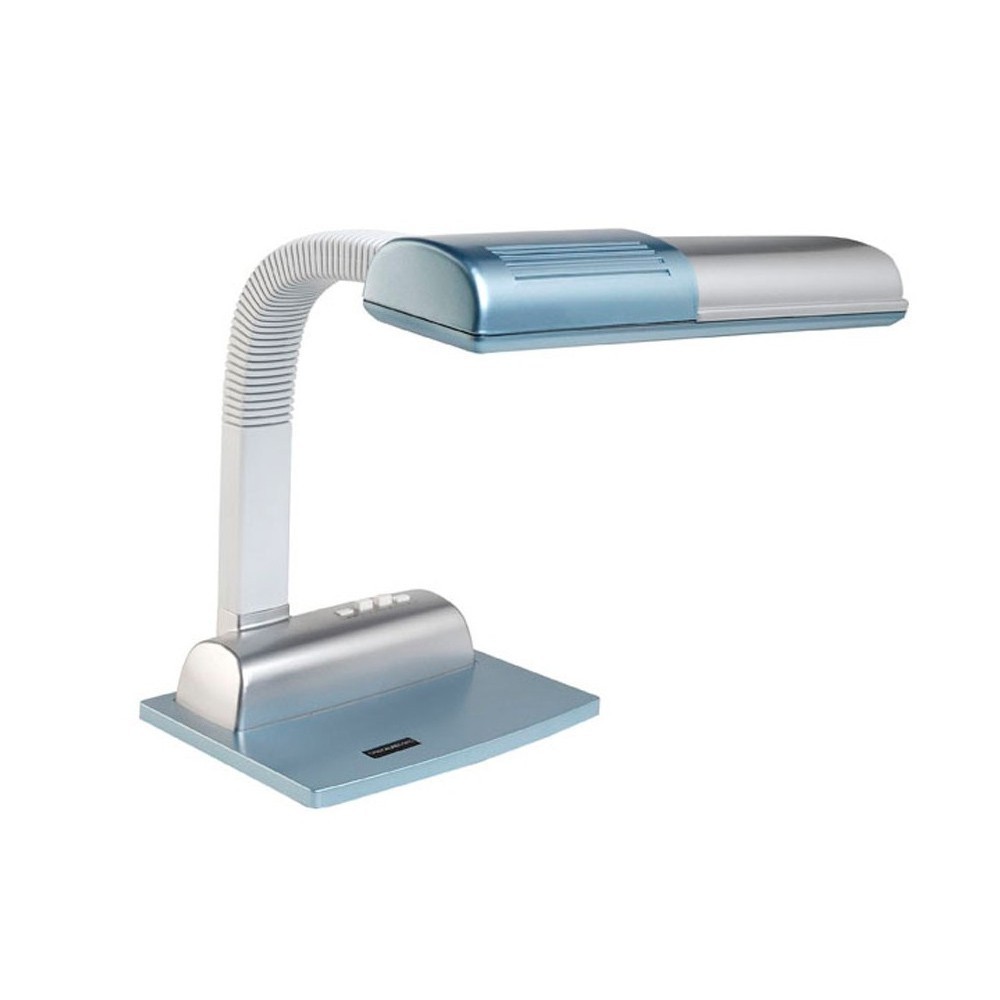 CristalRecord - Lámpara escritorio Flor flexo de bajo consumo, 2 bombillas incluidas PL, 9W, Azul con cabezal y brazo orientable