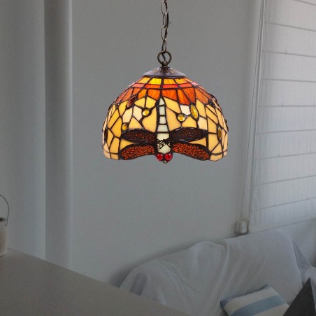 Lámpara de techo Belle Amber cristal Tiffany