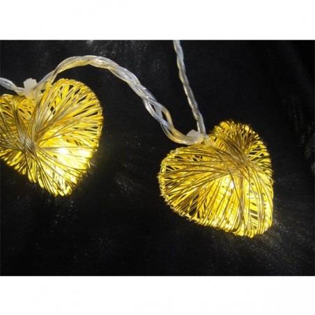 Guirnalda 10 corazones led oro
