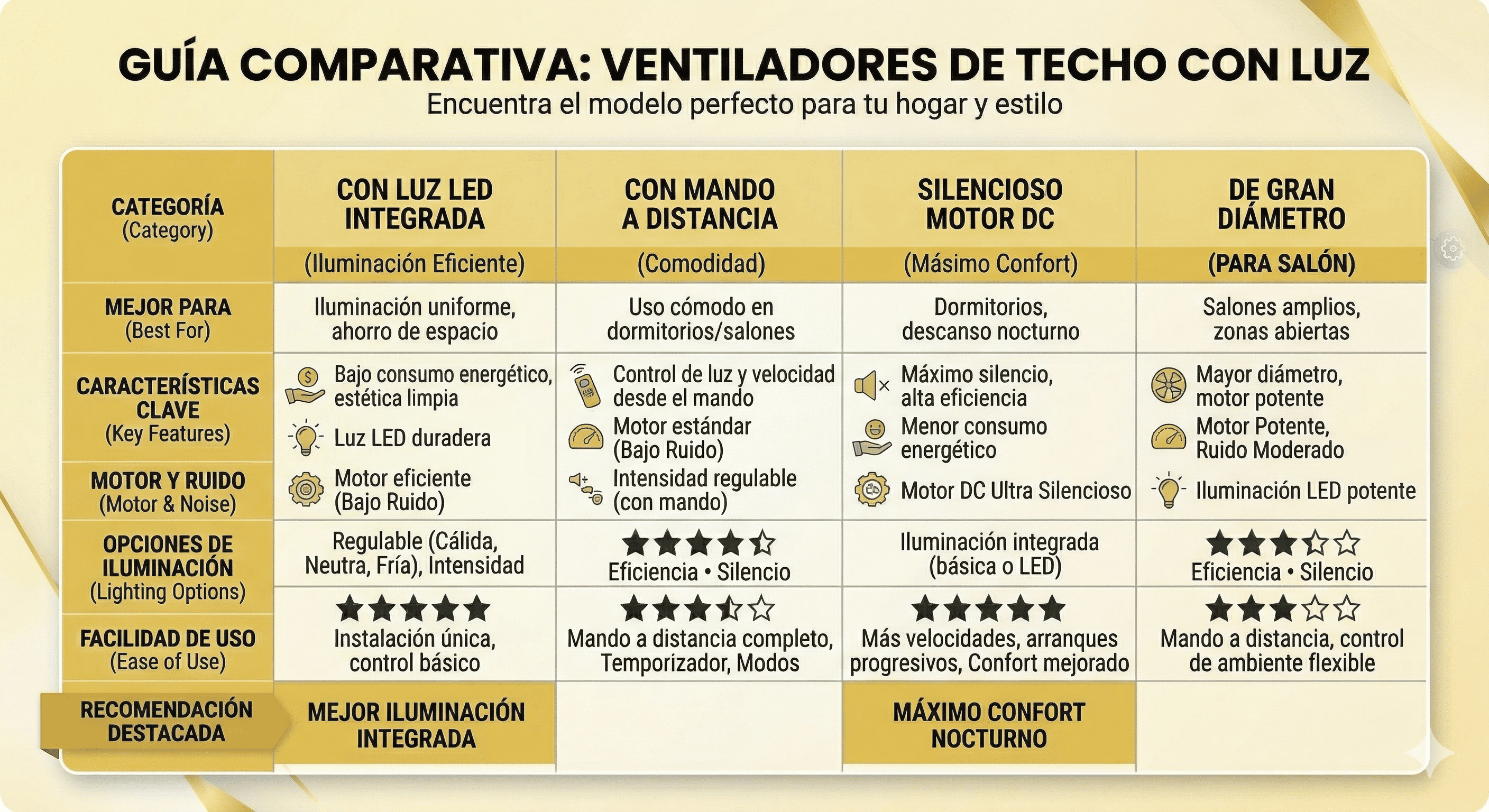 elegir ventilador de techo con luz