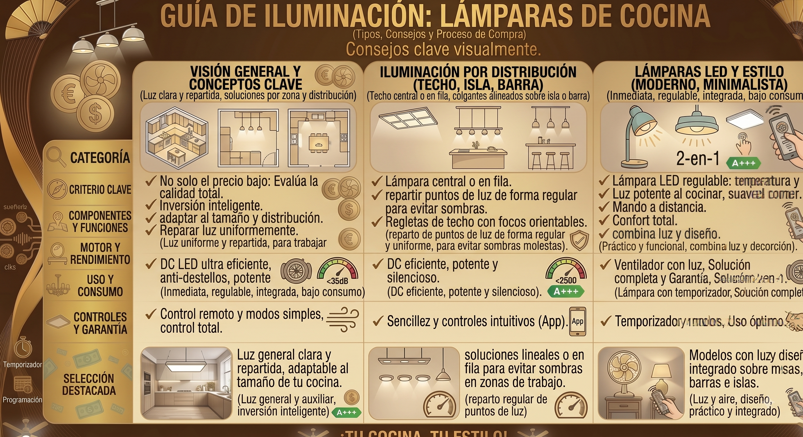 lámparas e iluminación para cocina