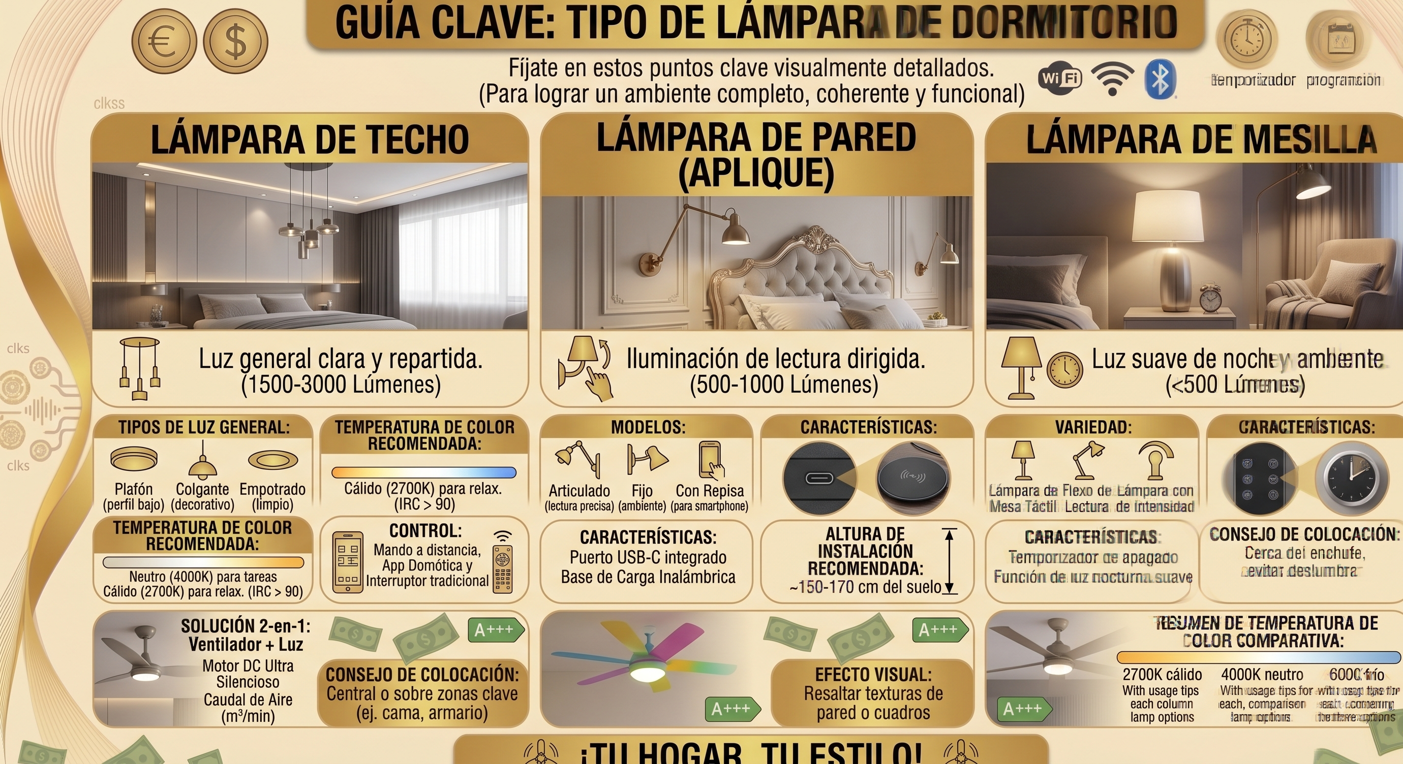 lámparas e iluminación para dormitorios